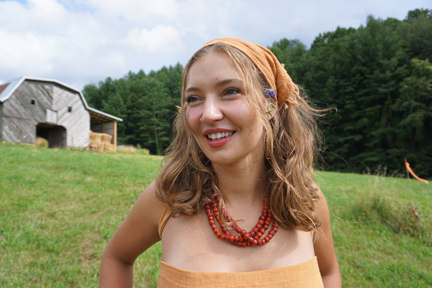 Tibetan Coral • antique glass beads necklace • handmade in nepal