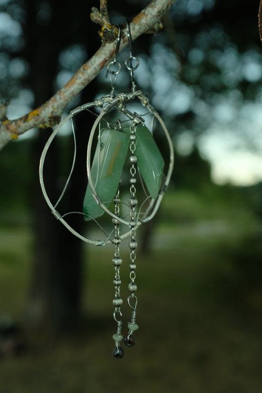 Aventurine Arc ~ wire wrapped aluminum hoops • silver dangles