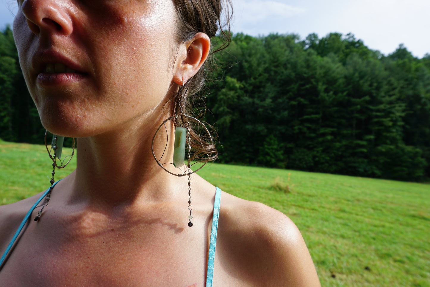 Aventurine Arc ~ wire wrapped aluminum hoops • silver dangles