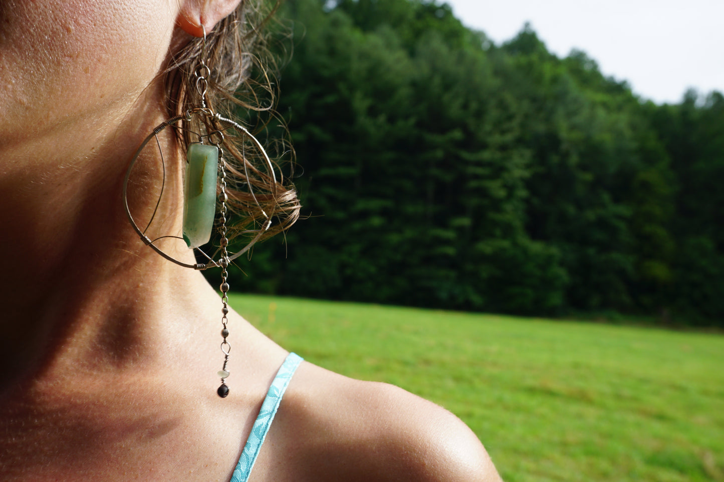 Aventurine Arc ~ wire wrapped aluminum hoops • silver dangles